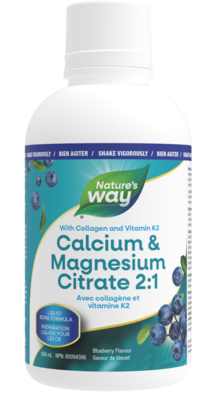 Calcium & Magnesium Citrate 2:1 with Vitamin K2 & Collagen, Blueberry 500 Milliliters