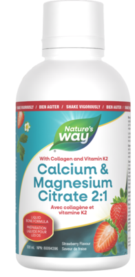 Calcium & Magnesium Citrate 2:1 with Vitamin K2 & Collagen, Strawberry 500 Milliliters