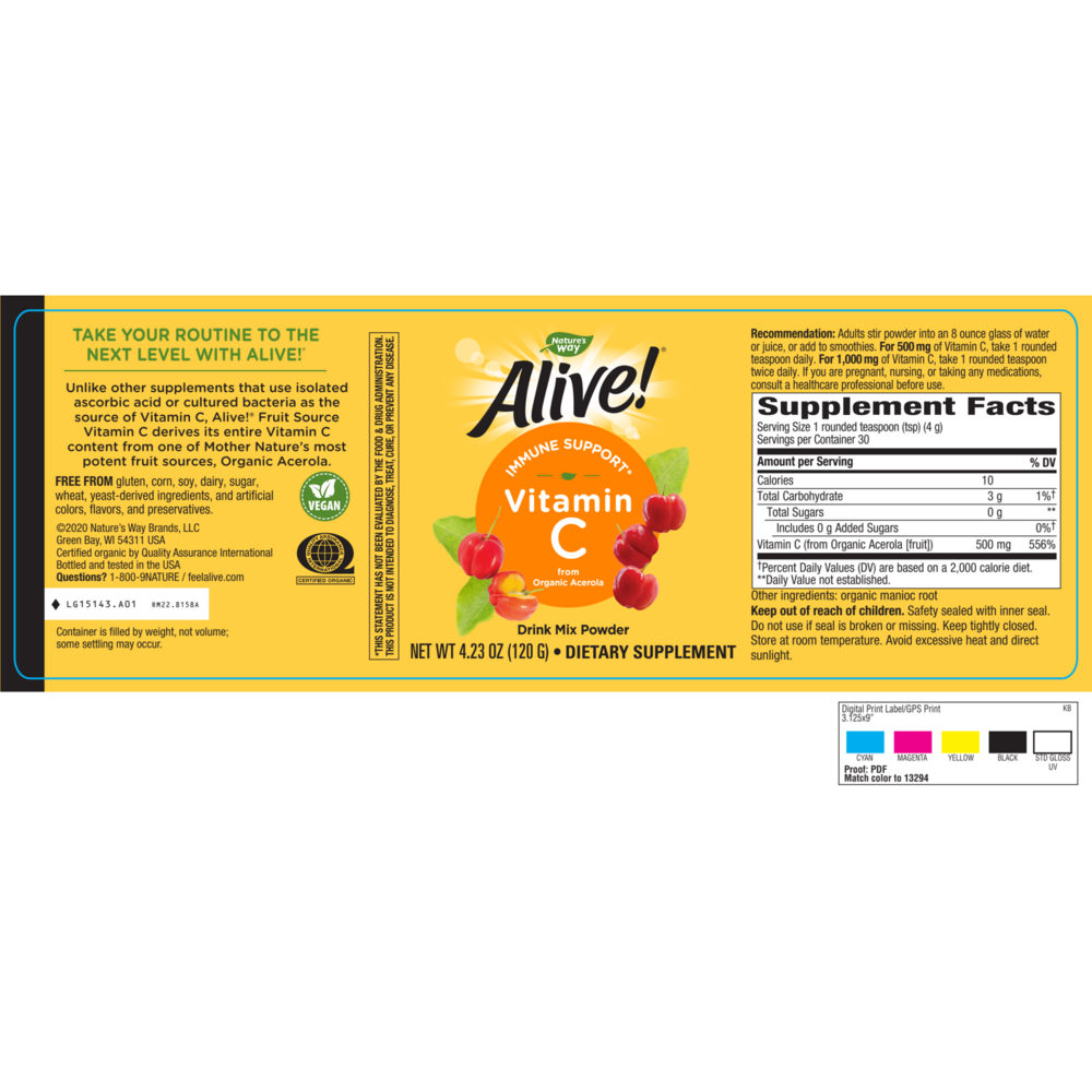 Product image for Alive! Organic Vitamin C powder.