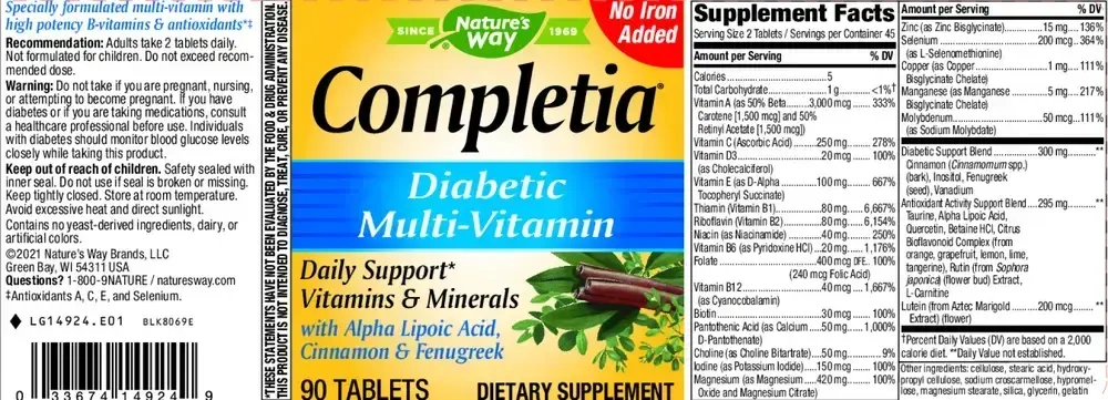 Product image for Completia® Diabetic Multi-Vitamin.
