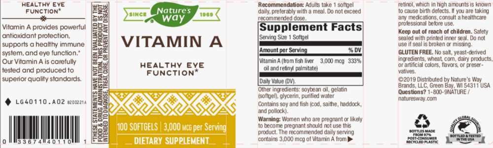 Product image for Vitamin A 3,000mcg.