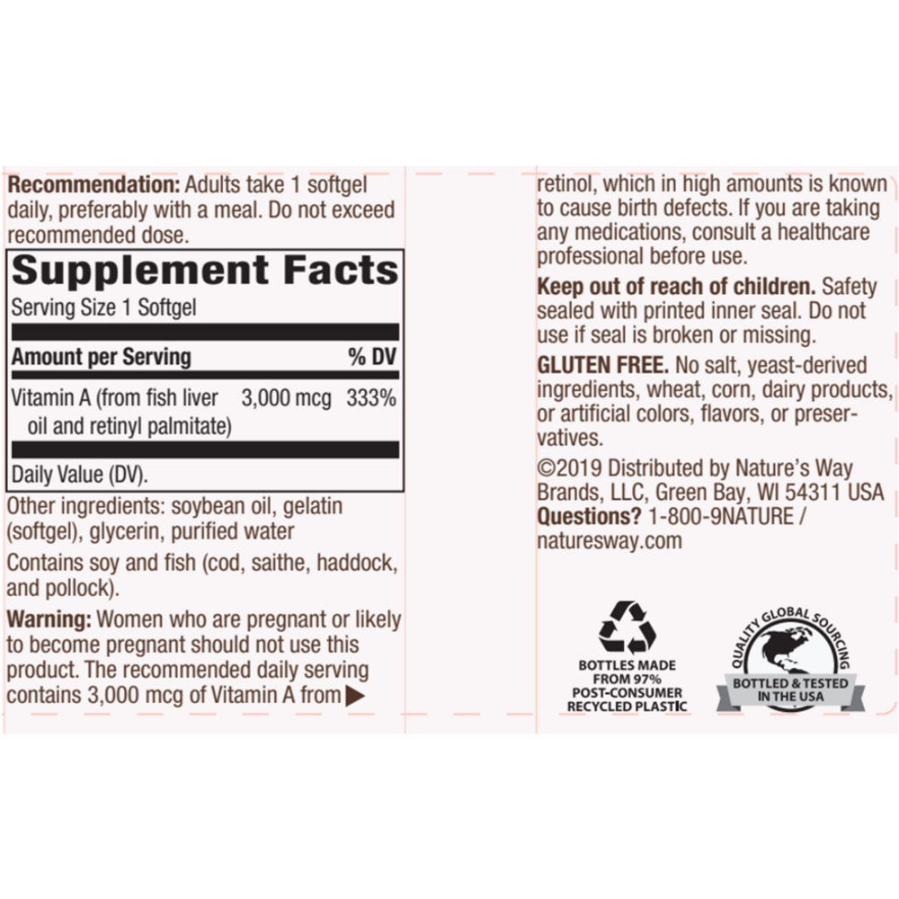 Product image for Vitamin A 3,000mcg.