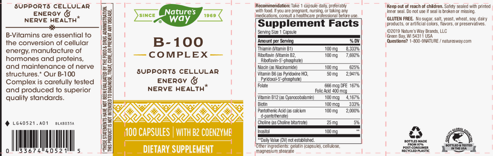 Product image for Vitamin B-100 Complex.