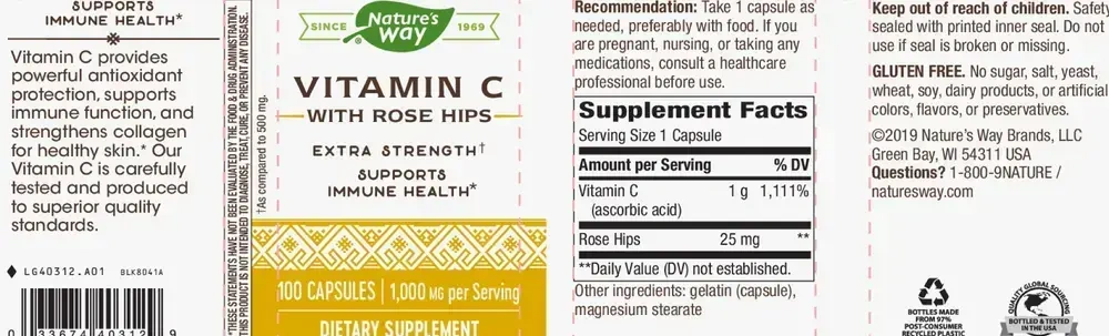Product image for Vitamin C 1000mg with Rose Hips.