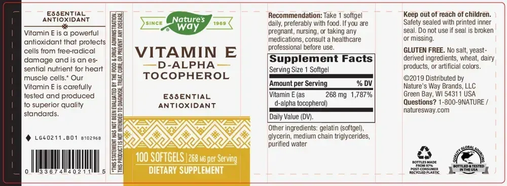 Product image for Vitamin E D-Alpha Tocopherol.