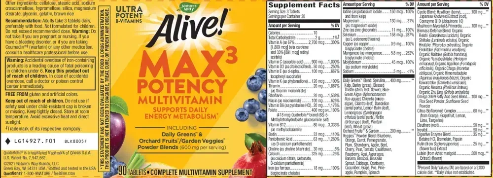 Product image for Alive! Max3 Potency Multivitamin.