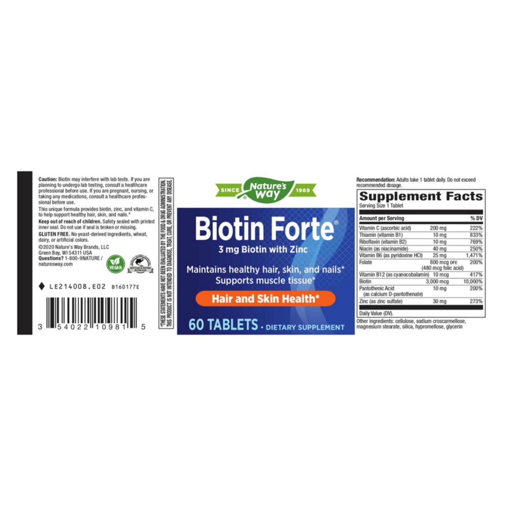 Product image for Biotin Forte® 3mg with Zinc.