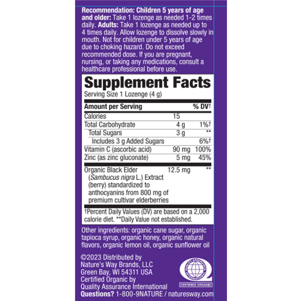 Product image for Sambucus Elderberry Zinc Lozenges, Honey Lemon.
