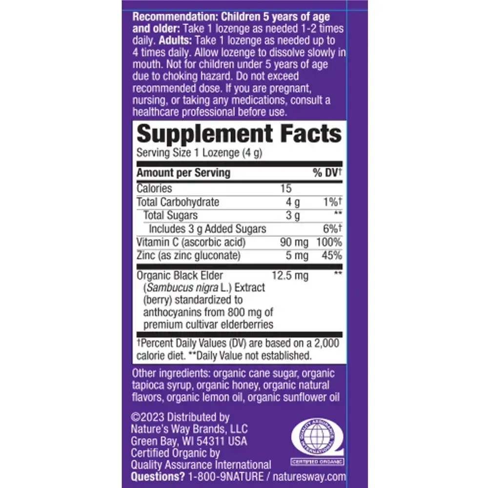 Product image for Sambucus Elderberry Zinc Lozenges, Honey Lemon.