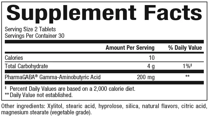 Product image for PharmaGABA Tablets.