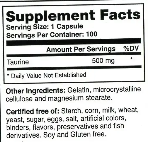 Product image for Pure Taurine 500mg.