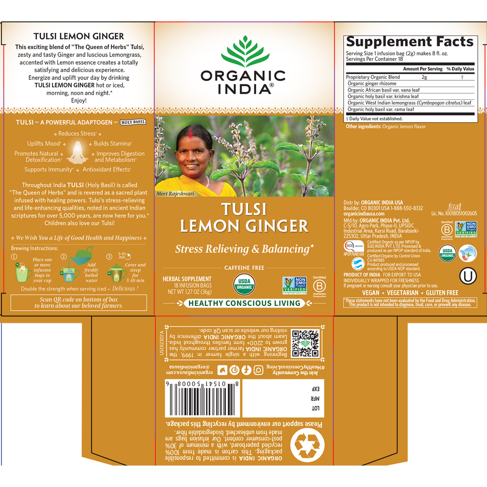 Product image for Tulsi Tea Lemon Ginger.