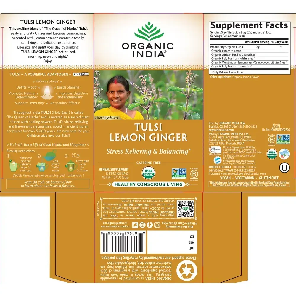 Product image for Tulsi Tea Lemon Ginger.