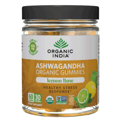 Organic Ashwagandha Gummies, Lemon Lime 60 gummies