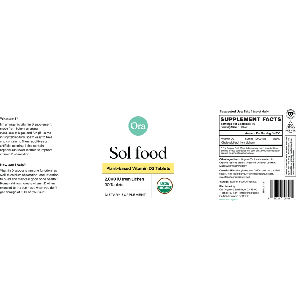 Product image for Sol food Plant-based Vitamin D3 Tablets, 50mcg (2000 IU).