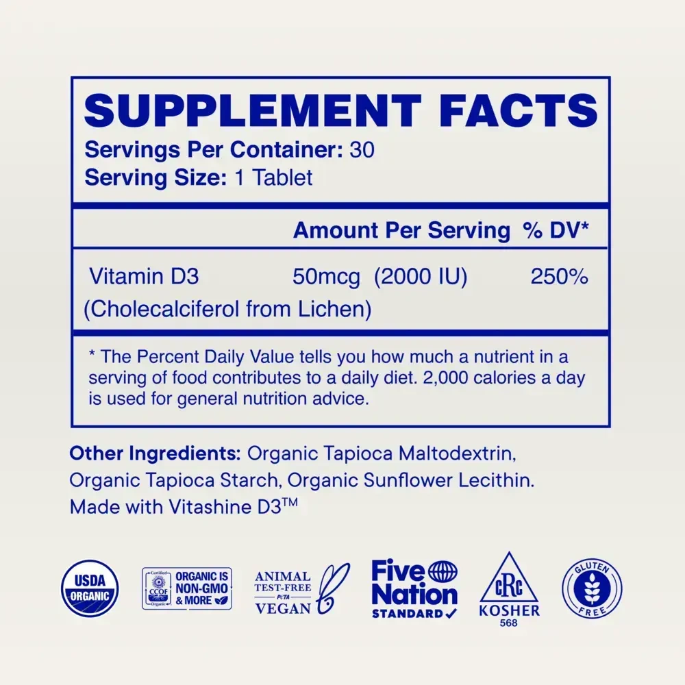 Product image for Sol food Plant-based Vitamin D3 Tablets, 50mcg (2000 IU).