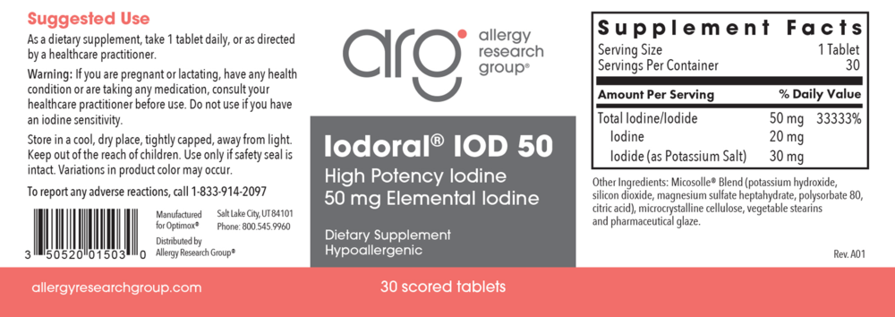 Product image for Iodoral 50 mg High Potency Iodine (Optimox® Iodoral® 50 mg).