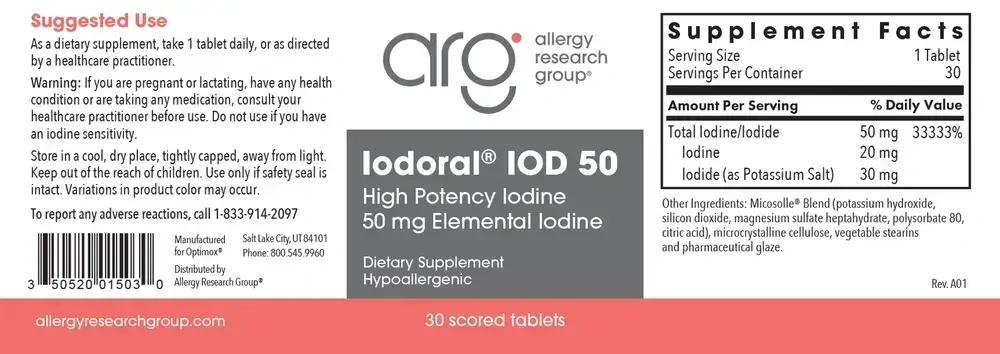 Product image for Iodoral 50 mg High Potency Iodine (Optimox® Iodoral® 50 mg).
