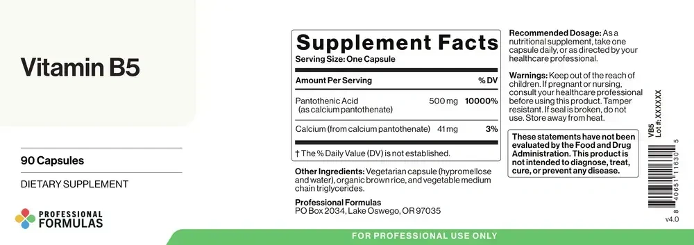 Product image for Vitamin B5 Pantothenic Acid 500mg.