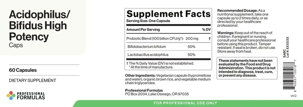 Product image for Acidophilus/Bifidus High Potency Caps.