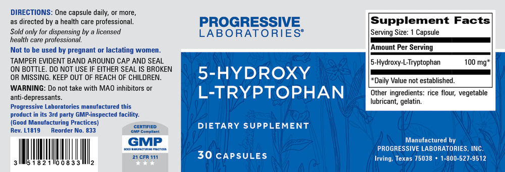 Product image for 5-Hydroxy-L-Tryptophan 100mg.