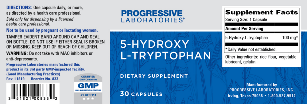 Product image for 5-Hydroxy-L-Tryptophan 100mg.