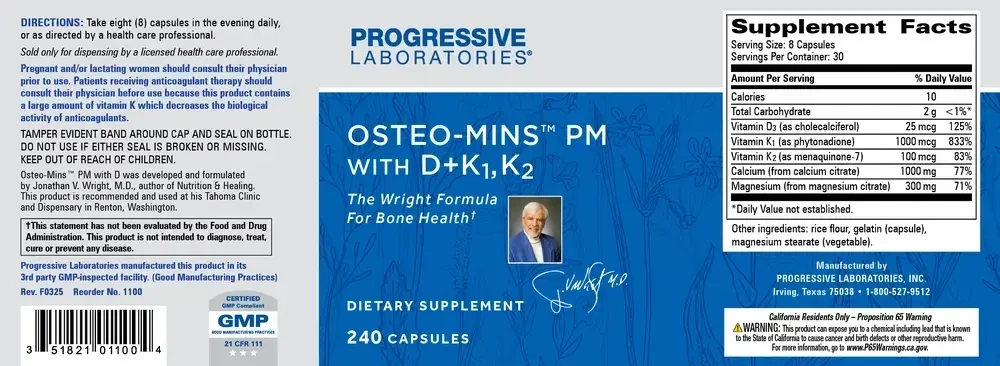 Product image for Osteo-Mins PM with D and K1, K2.