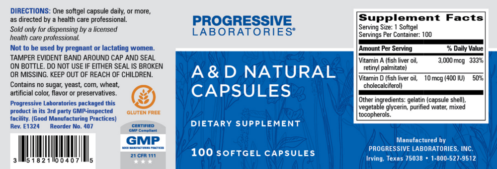 Product image for A and D Natural Capsules.