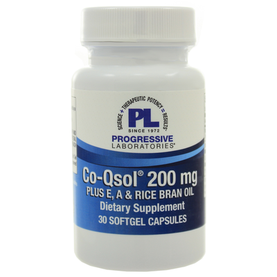 CoQsol 200mg Plus E, A and Rice Bran Oil (30 Softgels) by Progressive Labs