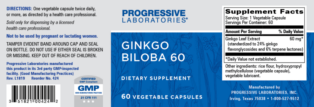 Product image for Ginkgo Biloba 60mg.