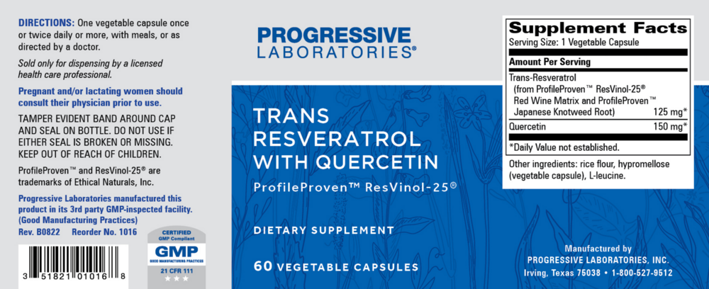 Product image for Trans-Resveratrol w/ Quercetin 125mg.