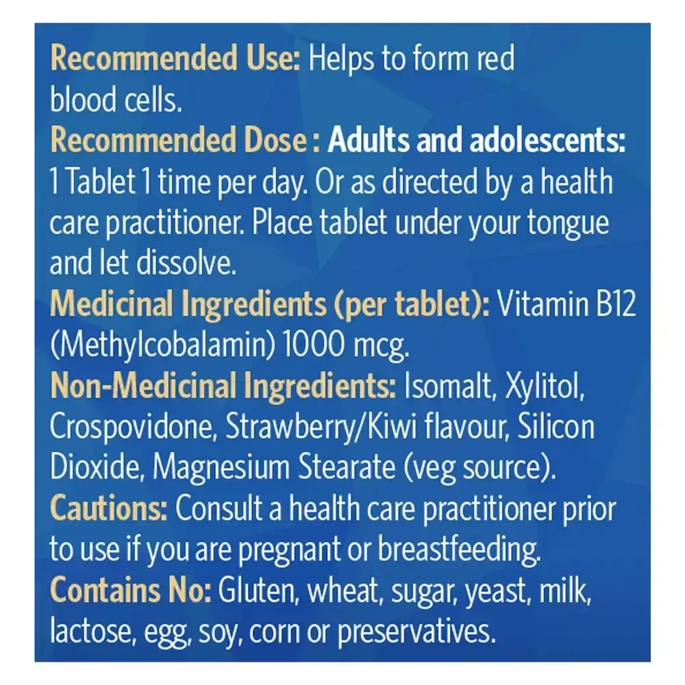 Product image for Bioactive B12 Methylcobalamin Sublingual 1000mcg.