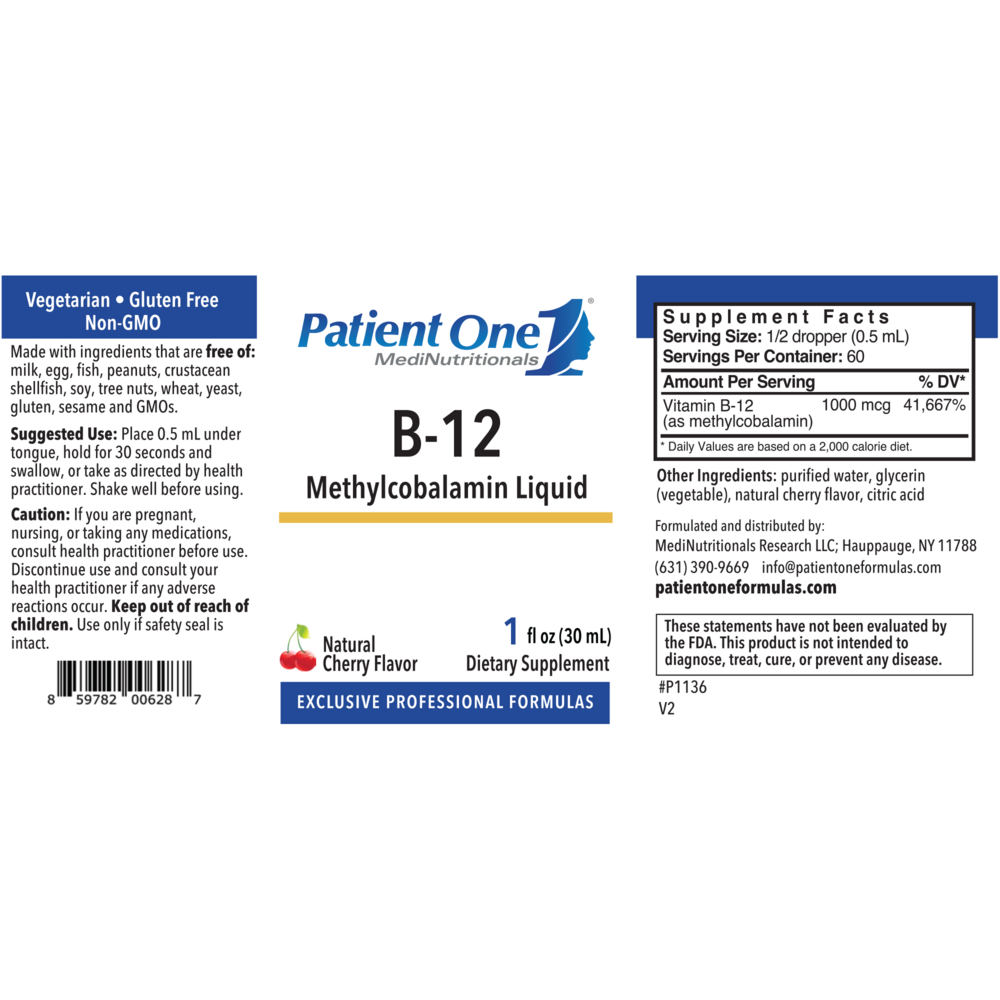 Product image for B-12 Methylcobalamin Liquid.