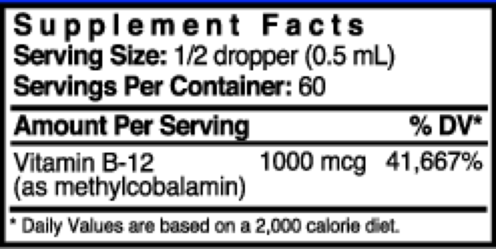 Product image for B-12 Methylcobalamin Liquid.