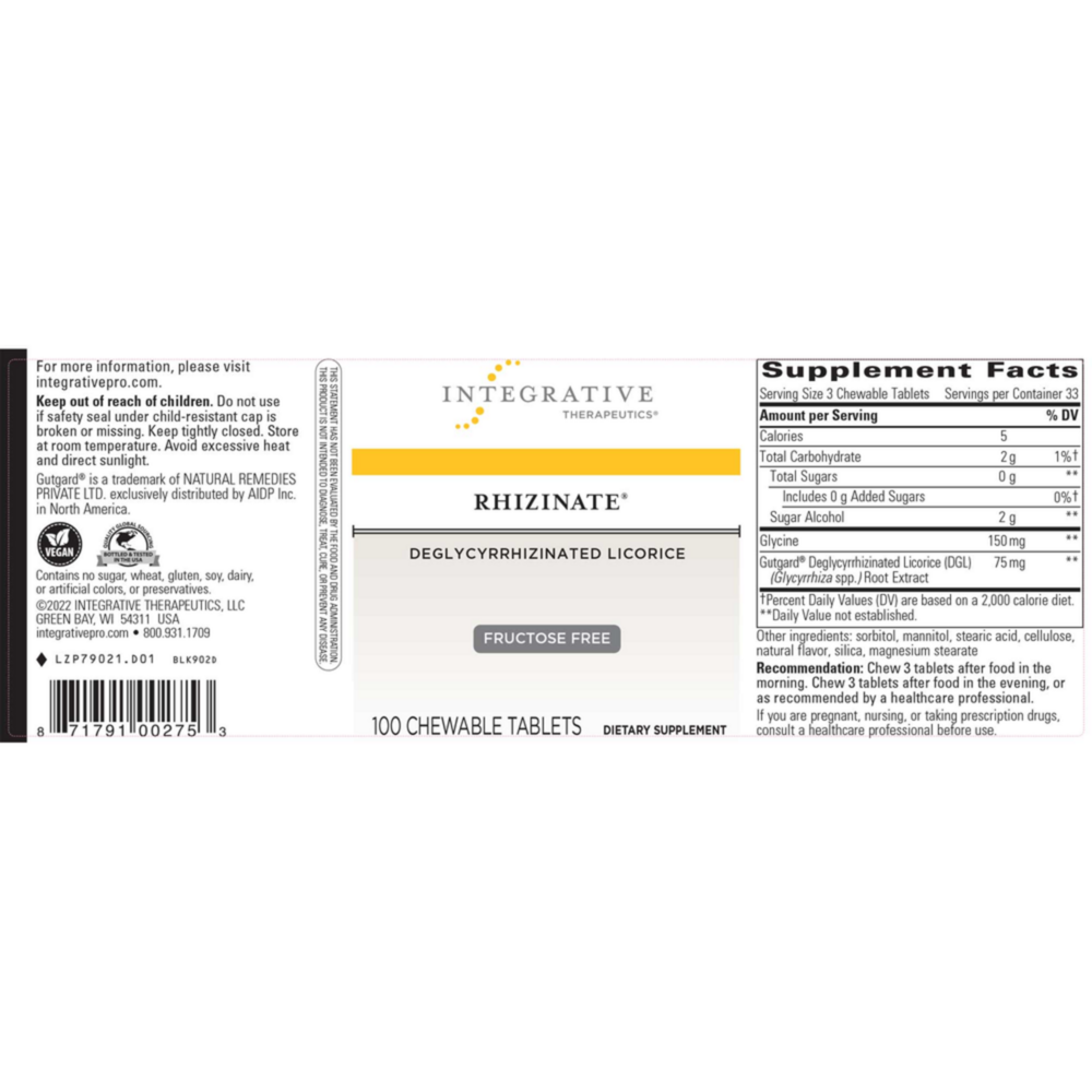 Product image for Rhizinate Fructose Free Chewable.