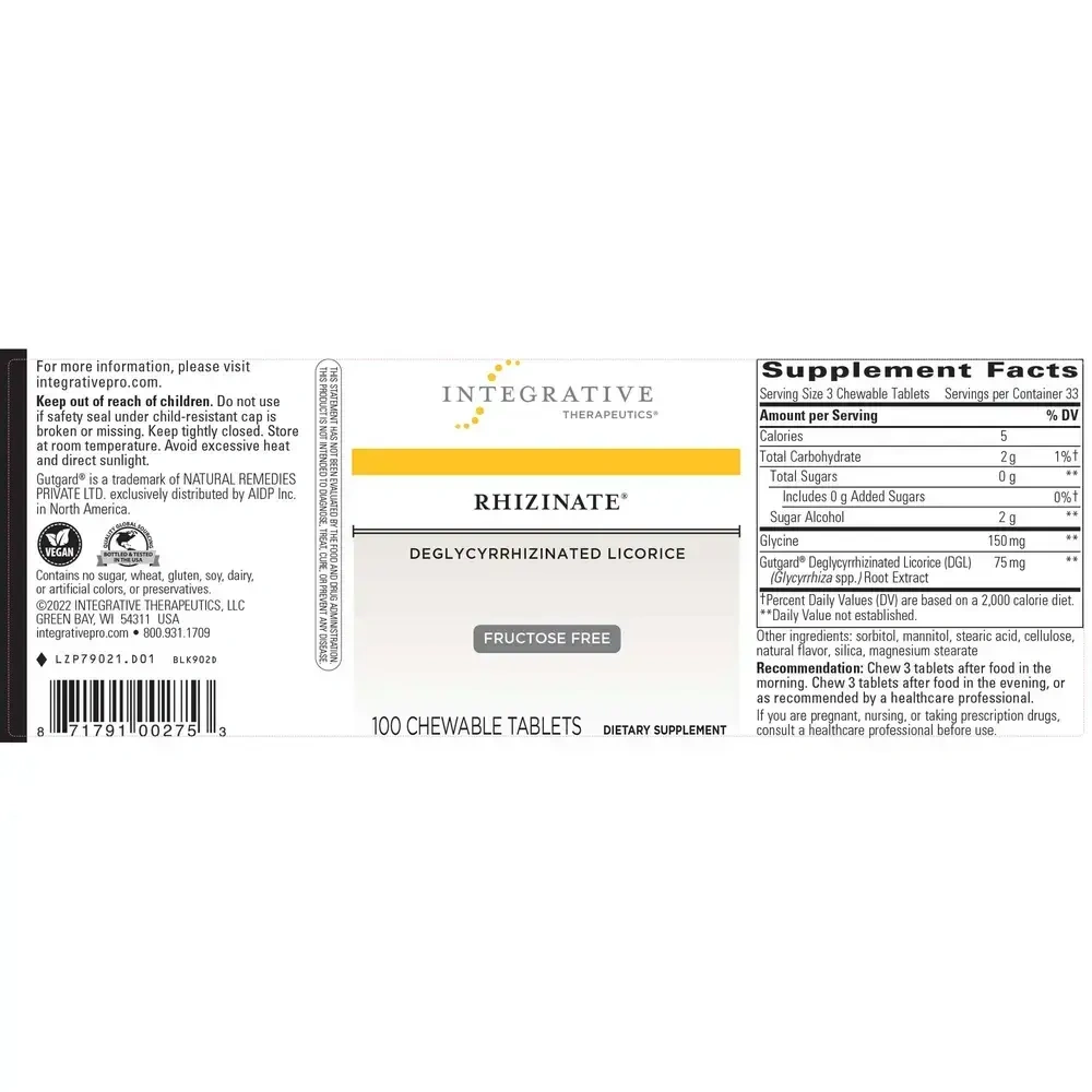 Product image for Rhizinate Fructose Free Chewable.