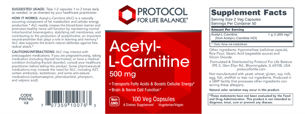 Product image for Acetyl-L-Carnitine 500mg.