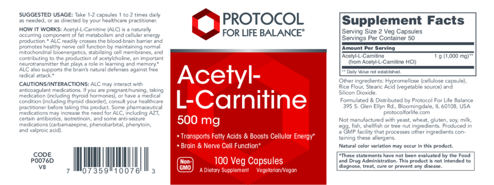 Product image for Acetyl-L-Carnitine 500mg.