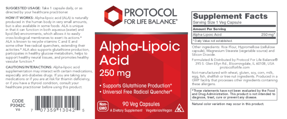 Product image for Alpha Lipoic Acid 250mg.