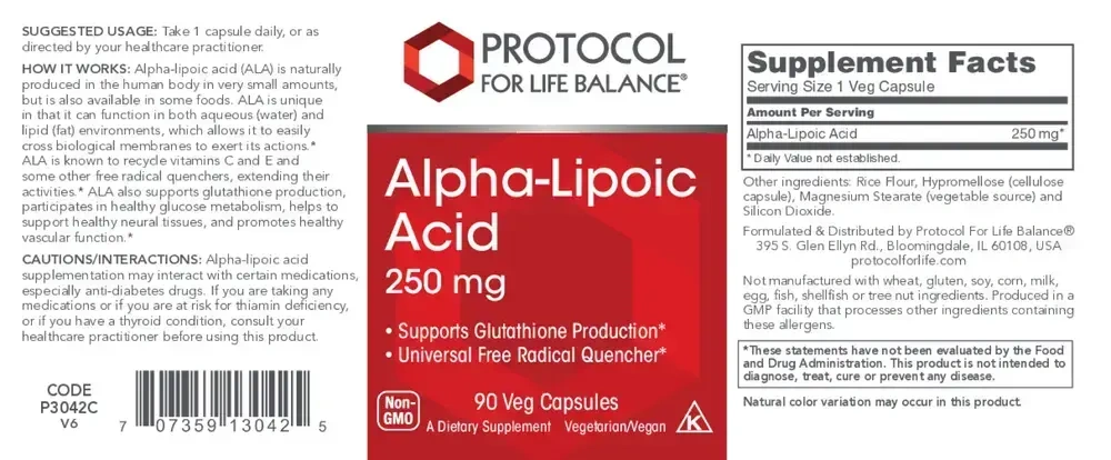 Product image for Alpha Lipoic Acid 250mg.