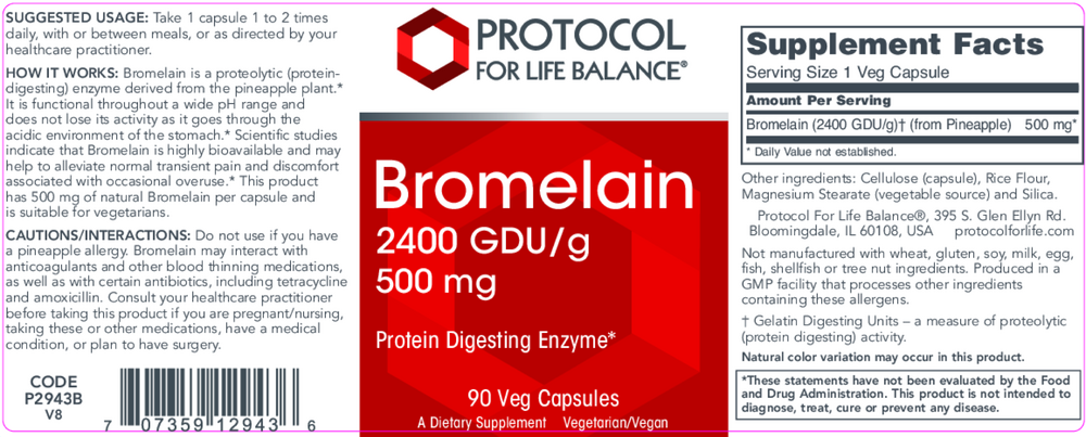 Product image for Bromelain 2400 GDU&#x2F;g 500mg.