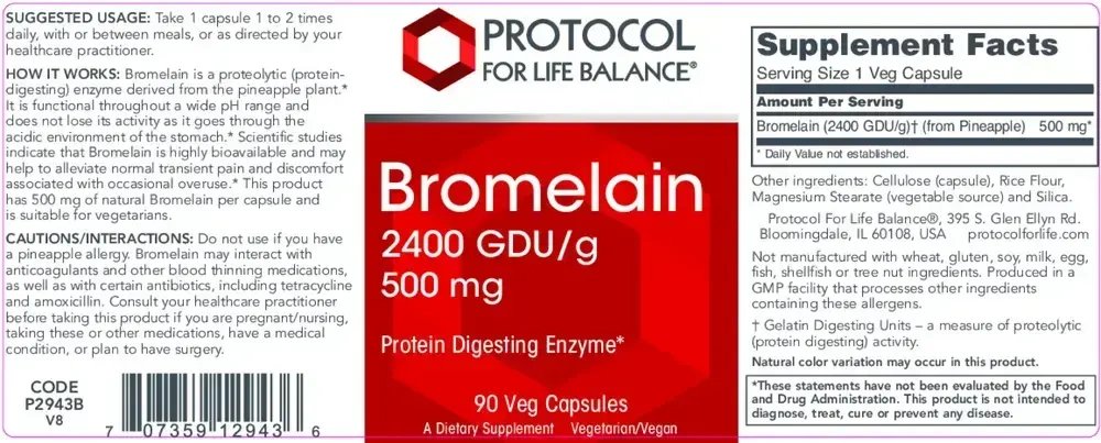 Product image for Bromelain 2400 GDU/g 500mg.