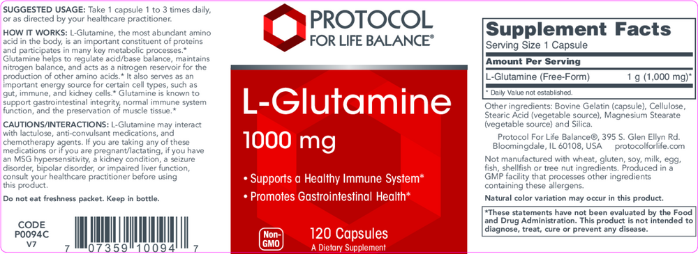 Product image for L-Glutamine 1000mg.
