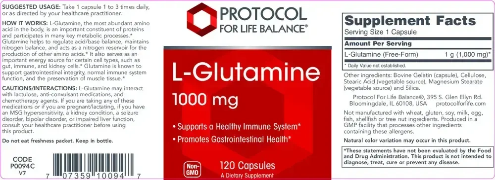 Product image for L-Glutamine 1000mg.