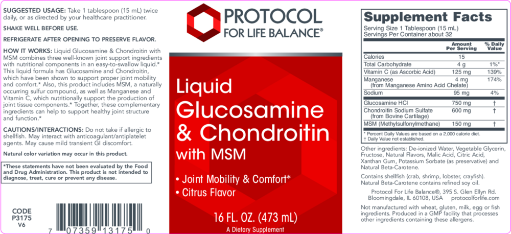 Product image for Glucosamine and Chondroitin Liq + MSM.