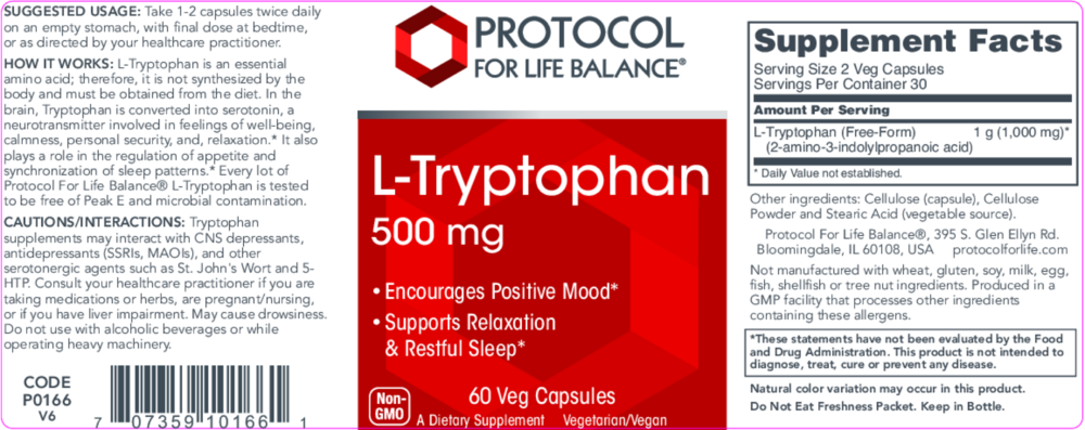 Product image for L-Tryptophan 500mg.