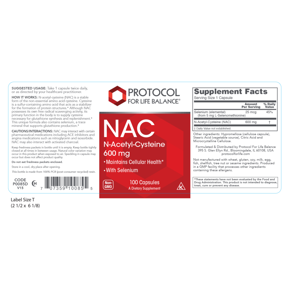 Product image for NAC N-Acetyl Cysteine 600mg.