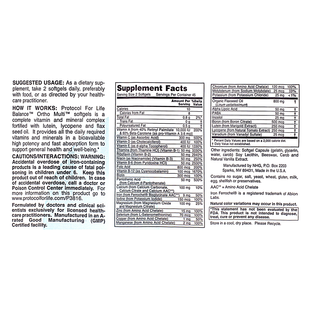 Product image for Ortho Multi w/ 400mg Flax Oil.