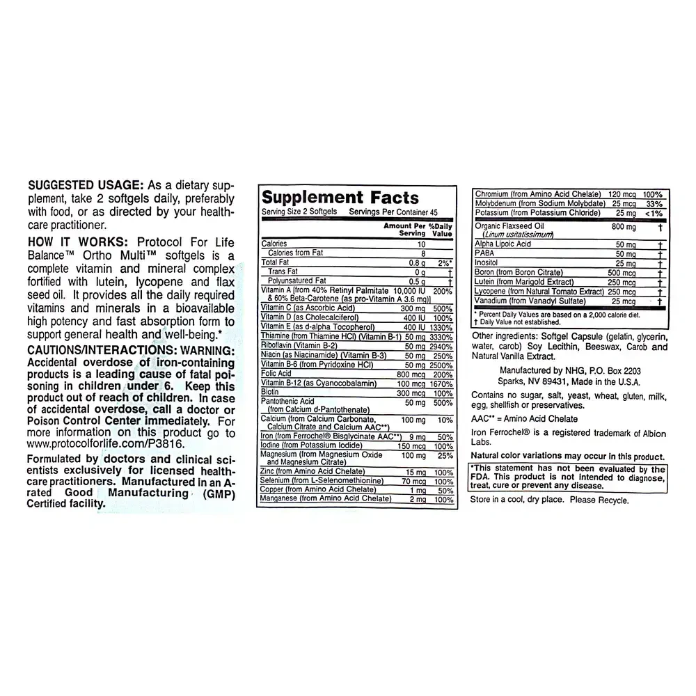 Product image for Ortho Multi w/ 400mg Flax Oil.