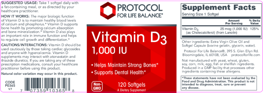 Product image for Vitamin D3 1,000IU.